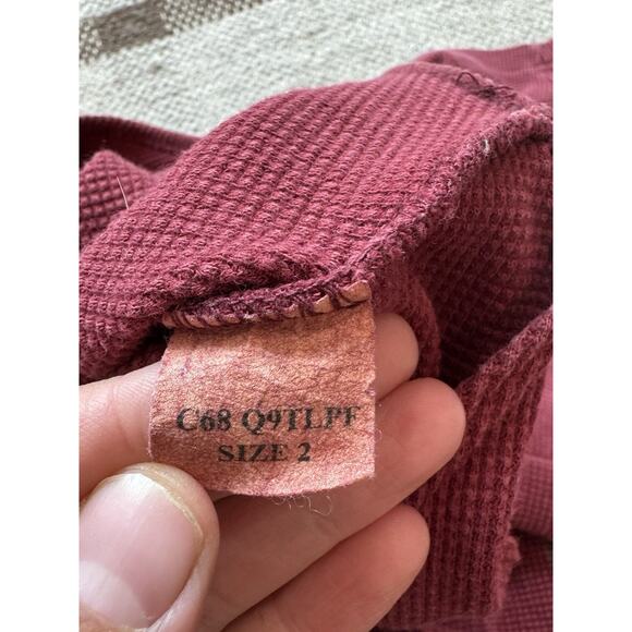 Vintage Blue Fish Women’s Thermal Coffee Red Crop Shirt 2 Large 3/4 Art To Wear - Picture 11 of 14